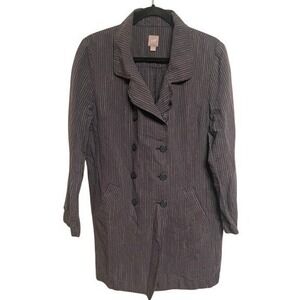 J. Jill Pinstripe Double Breasted Gray White Oversized Jacket Size L